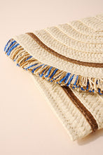 Blue Raffia Woven Fringe Clutch Bag