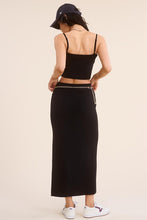 Black Solid Ribbed-Knit Tank And Midi Slit Skirt