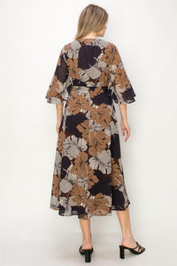 Brown Sleeve Wrap V-Neck Maxi Dress