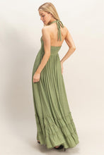 Light Olive Halter Neck Smocked Maxi Dress