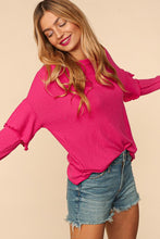 Fuchsia Drop Shoulder Ruffle Loose Fit Solid Knit Top