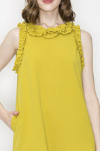 Mustard Ruffled Sleeve Flounce Hem Crewneck Mini Dress