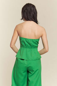 Kelly Green Linen Tube Button Down Vest With Pants Set