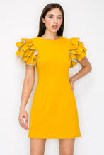 Mustard Faux Leather Ruffled Sleeves Stretch Mini Dress