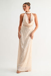 Ivory Shimmered Muse Halter Dress