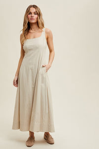 Ecru Cotton A-line Midi Dress