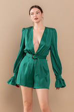 Green Ruffle Hem V Neck Self Tie At Waist Romper