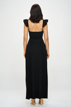 Black Ruffle Strap Dress With Leg Slit