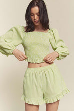 Green Gingham Smocked Top With Shorts Set