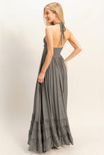 Light Gray Halter Neck Smocked Maxi Dress