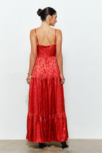 Rust Floral Jacquard Satin Corset-style Maxi Dress