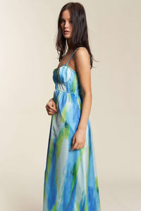 Blue Combo Braided Spaghetti Strap Maxi Top With Shorts