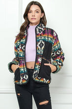 Multi Contrast Pocket Printed Fleece Jacket