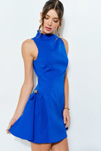 Royal Blue Metal Accent Side-pleat Sculpted Mini Dress