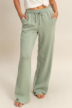 Sage Green Elastic Waist Wide-leg Pants