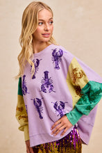 Mardi Gras Sequin Crawfish Washed Mardi Gras Sweatshirt Top