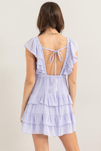 Lavender Open Back Tiered Mini Dress