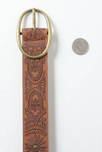 Camel Floral Stitch Oval Buckle Belt