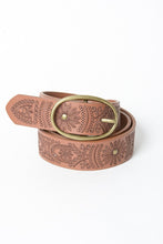 Camel Floral Stitch Oval Buckle Belt