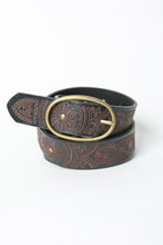 Black Floral Stitch Oval Buckle Belt
