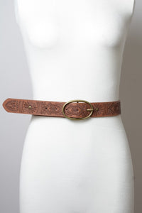 Camel Floral Stitch Oval Buckle Belt
