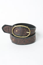 Black Floral Stitch Oval Buckle Belt