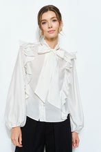 Ivory Soft Wool Blouse With Bow Tie & Pearl Buttons