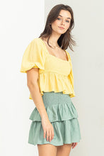 Yellow Good Vibes Smocked Peplum Top