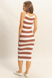 Brown Striped Color Bodycon Maxi Dress