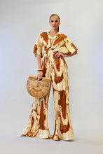 Beige Combo V-Neck Drop Shoulder W/ O-Ring Attached Pleated Jumpsuit