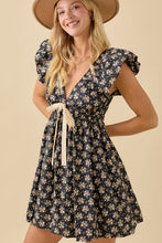 Black Deep V-neck Mini Dress With Bubble Sleeve And Hem