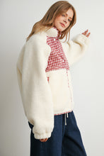 Ivory Multi Quilted Plaid Sherpa Fleece Snap Jacket