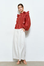 Spice Soft Wool Blouse With Bow Tie & Pearl Buttons