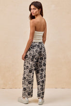Grey/Black Rose Printed Twill Barrel Pants
