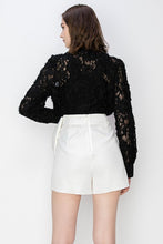 Black Long Sleeves Floral Lace Shirt Top