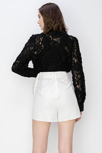 Black Long Sleeves Floral Lace Shirt Top