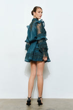 Teal Floral Lace Trim Tiered Mini Skirt