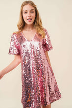 Light Pink Big Sequin V-neck Mini Dress
