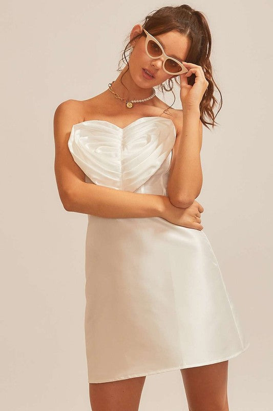 Off White Heart With Mesh Top Mini Dress