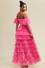 Hot Pink Off S Shirred Ruffle Maxi Dress