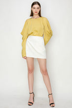 Mustard Draped Cold Shoulder Long Sleeves Blouse Top