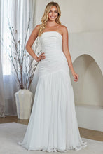 White Strapless Gathered Chiffon Sheath Gown