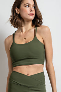 Army Green Plus Size Nylon Rib Sports Bra