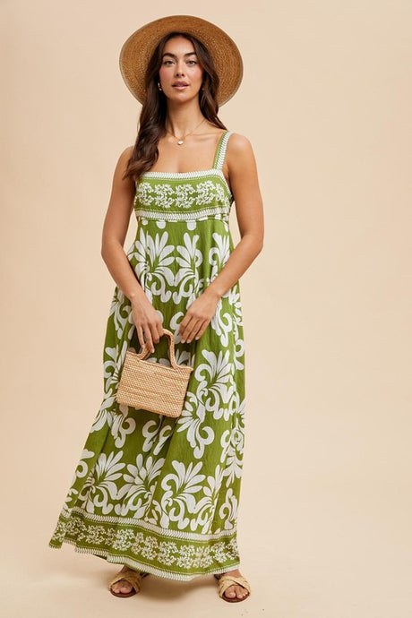 Palm Resort Border Print Maxi Dress