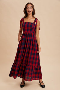 Red Tartan Cotton Maxi Dress