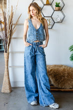 Med Wash Western Denim Vest And Wide Pant Set