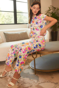 White Multi Sequin Flower Boots Cut Long Pants