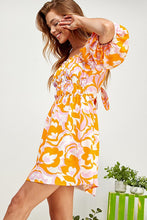 Orange Multi Open Tie Back Balloon Sleeve Sweatheart Dress