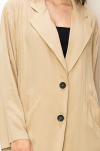 Khaki Right Round Button-Front Oversized Coat