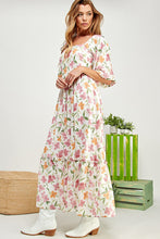 White Floral Barbie Flower Print Balloon Sleeve Tiered Dress